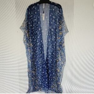 BCBG Blue Kimono with Ethereal Floral Design
